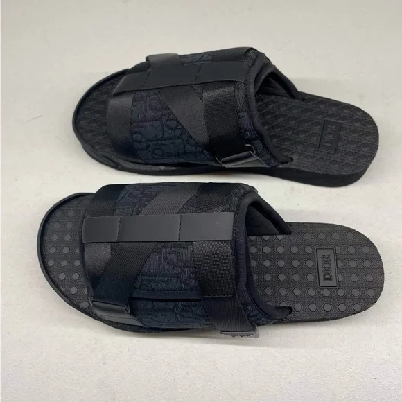 Dior Black Textured Slide Sandals